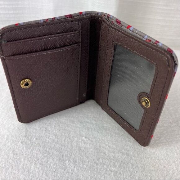 Fossil Mini Wallet Bifold Gray Red Geometric Contemporary - Picture 8 of 8